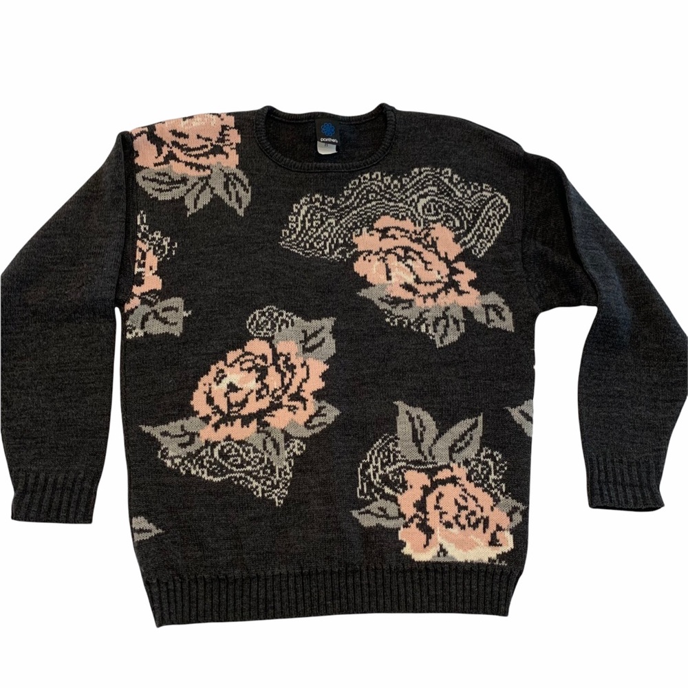 Panther chunky knit sweater, floral, size medium